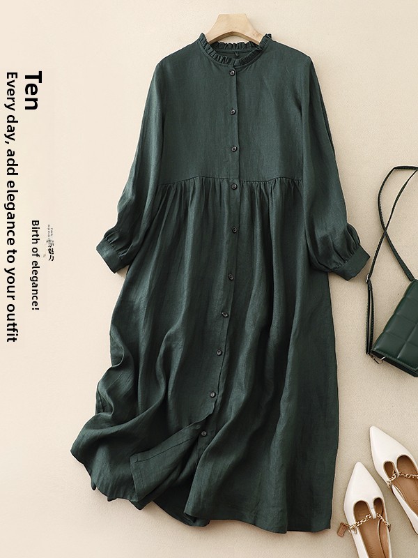 Casual Loose Linen Shirt Dress - Vestido Casual Solto de Algodão e