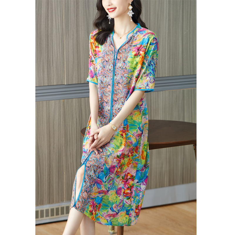 French Vintage Floral Midi Dress - Vestido Midi de seda floral rosa