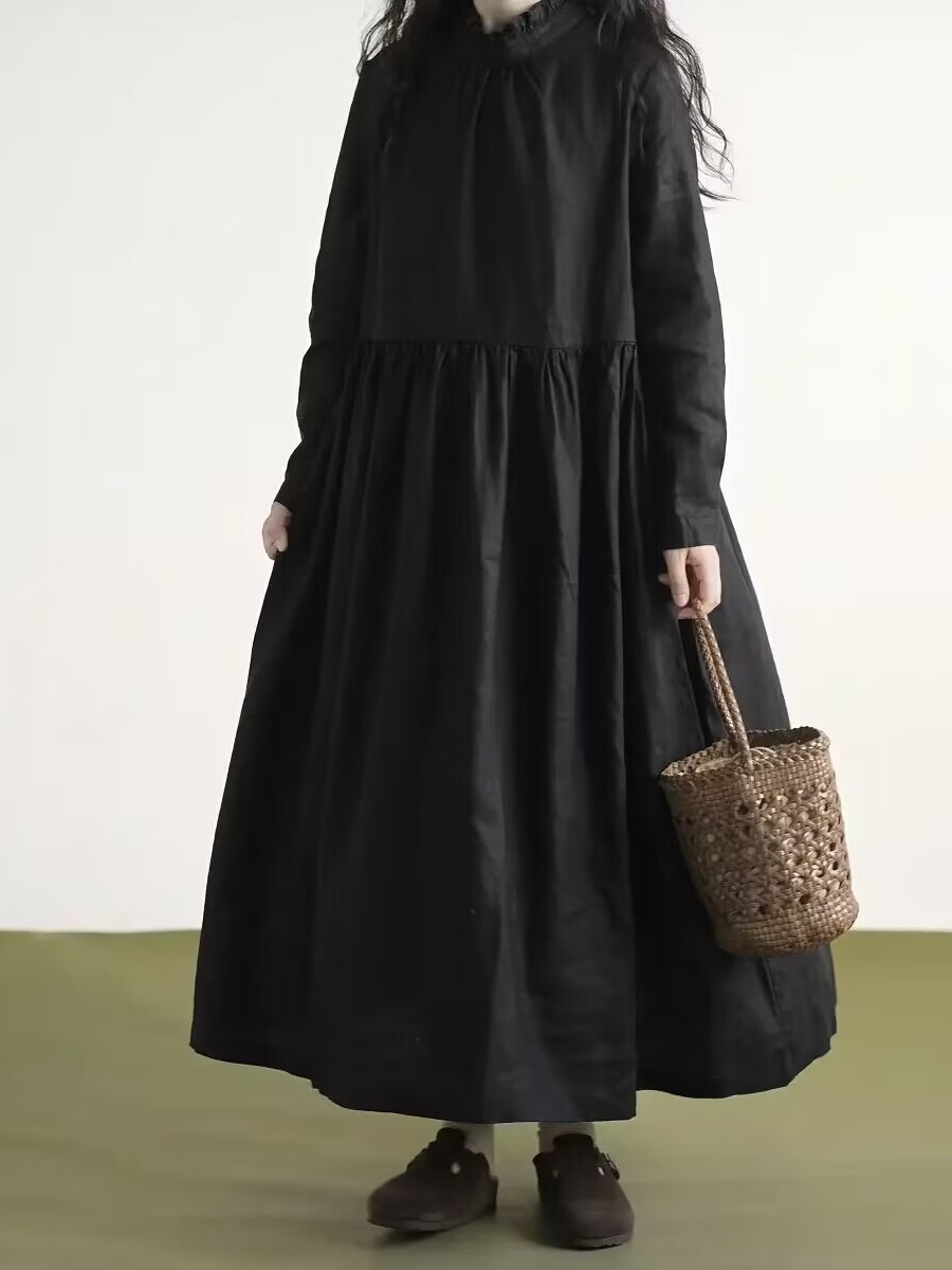 Vestido de Linho com Gola de R - Casual Loose Linen Shirt Dress avaliação e preço