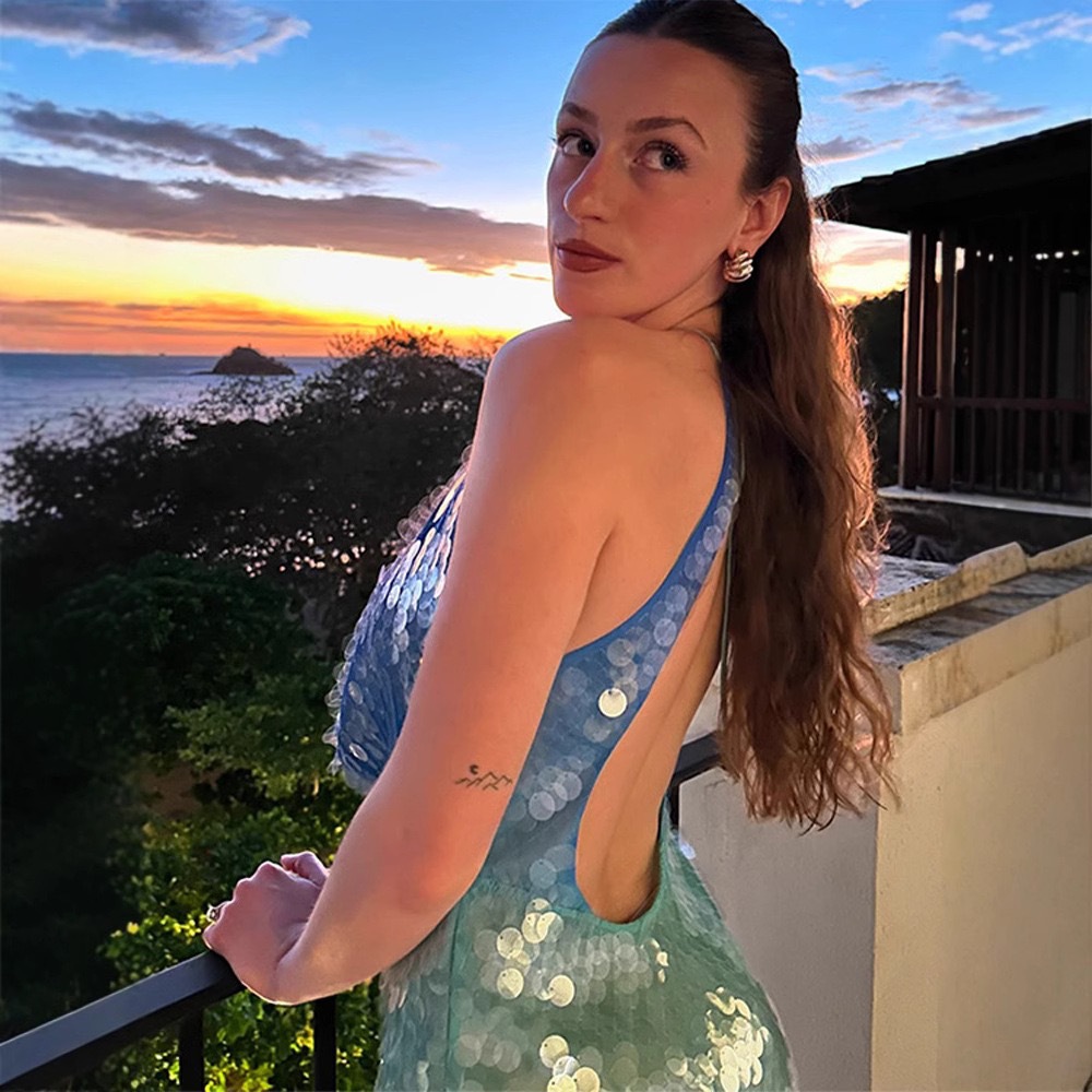 Vestido Halter com Lantejoulas - Y2K Backless Halter Mini Dress avaliação e preço