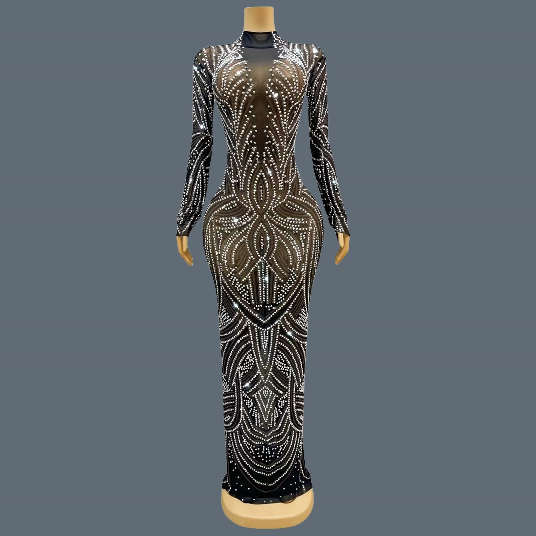 Vestido de Noite Preto com Str - Sparkly Rhinestone Club Party Dress avaliação e preço